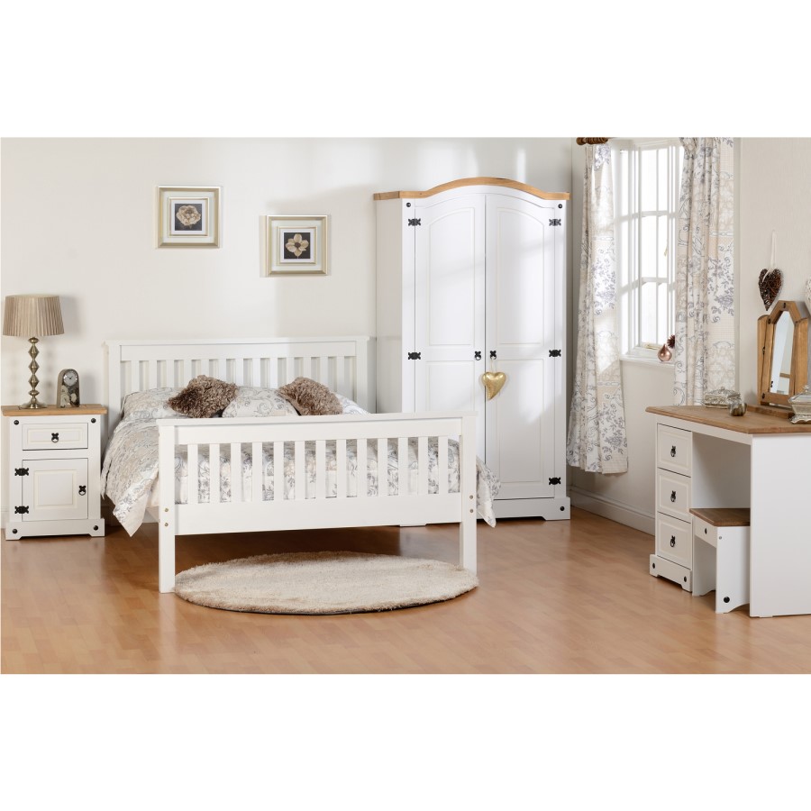 Corona White Painted Pine Bedside Cabinet with Drawer - Seconique