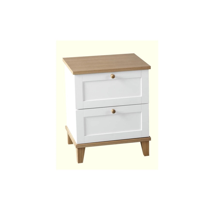 Seconique Arcadia 2 Drawer Bedside Chest in White/Ash Veneer