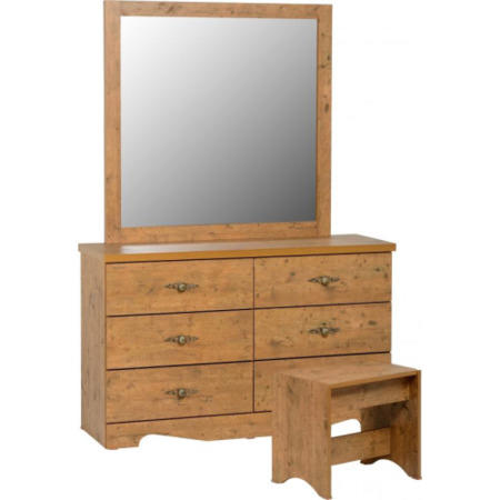 Seconique Cairo 6 Drawer Dressing Table Set - Dark Kennedy Pine Effect Veneer