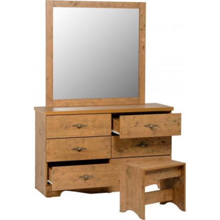 Seconique Cairo 6 Drawer Dressing Table Set - Dark Kennedy Pine Effect Veneer