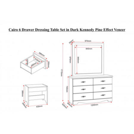 Seconique Cairo 6 Drawer Dressing Table Set - Dark Kennedy Pine Effect Veneer