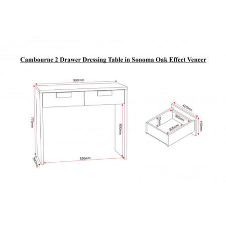 GRADE A2 - Seconique Cambourne 2 Drawer Dressing Table Set - Sonoma Oak Effect Veneer/Black PVC