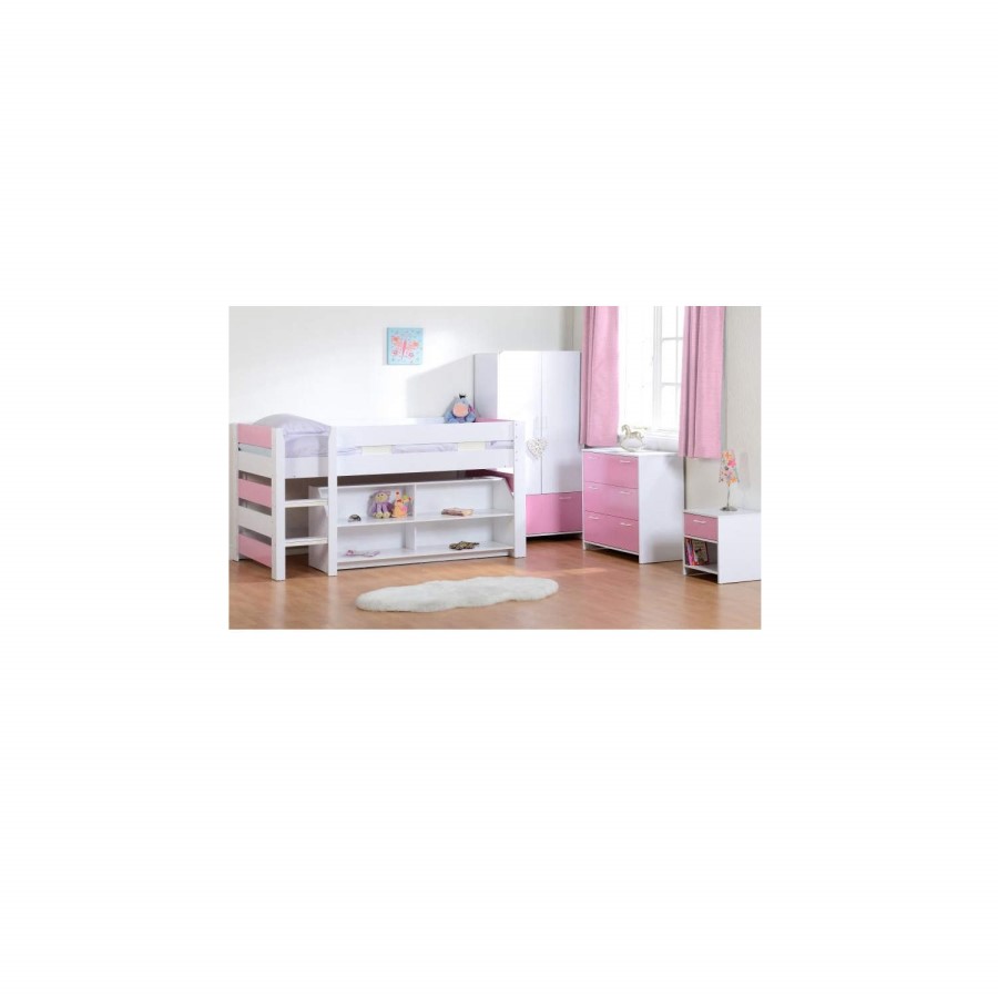 Seconique Lollipop Mid Sleeper Bedroom Set - White/Pink