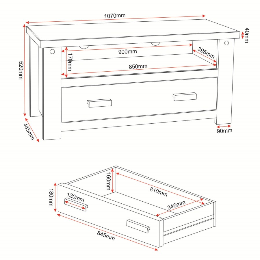 Seconique Tortilla 1 Drawer Flat Screen TV Unit in Waxed Pine - TV's up to 42"