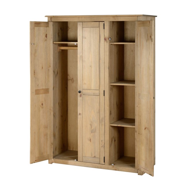 Solid Pine 3 Door Triple Wardrobe - Panama - Seconique