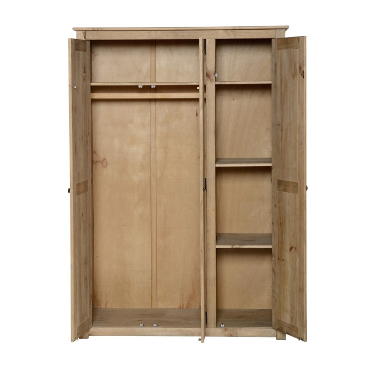 Solid Pine 3 Door Triple Wardrobe - Panama - Seconique