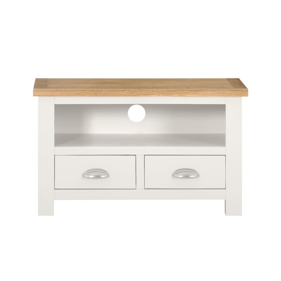 GRADE A1 - Willow 2 Drawer TV Unit in Cream and Light Oak