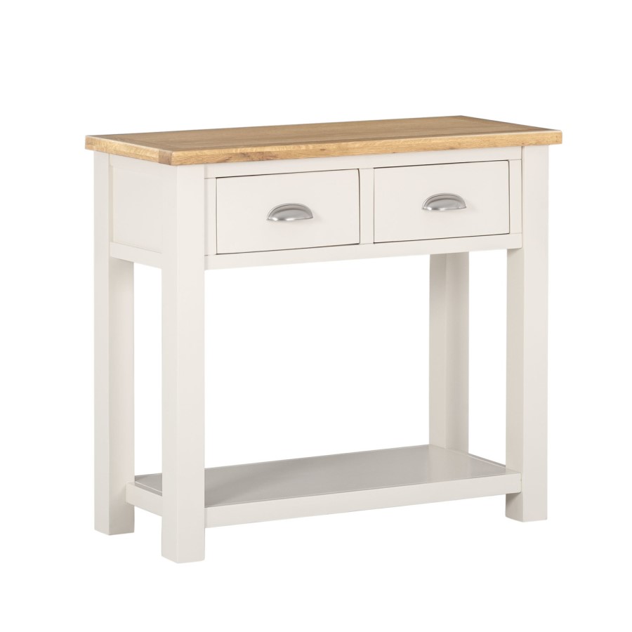 Slim Console Table in Cream & Oak with Drawers - Willow