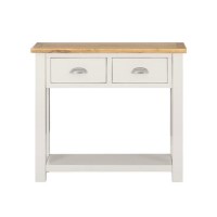 GRADE A1 - Willow Cream Wood Console Table with Light Oak Top & Storage - Farmhouse