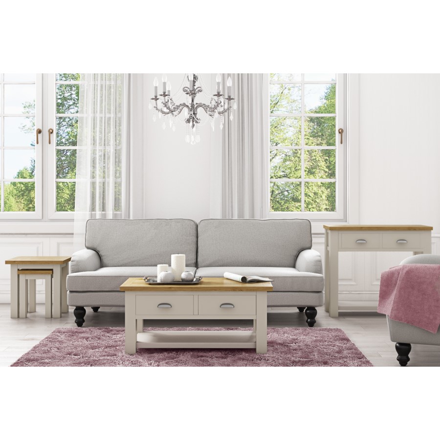 Slim Console Table in Cream & Oak with Drawers - Willow