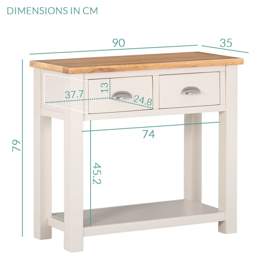 Slim Console Table in Cream & Oak with Drawers - Willow