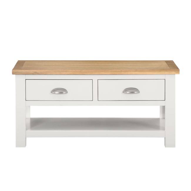 GRADE A1 - Willow Farmhouse Wood Coffee Table with Storage Drawers - Cream & Light Oak