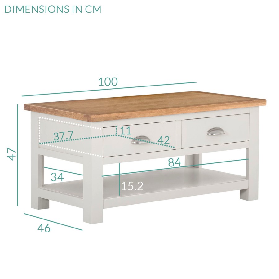 Willow Coffee Table in Painted Two Tone Cream & Oak with Storage