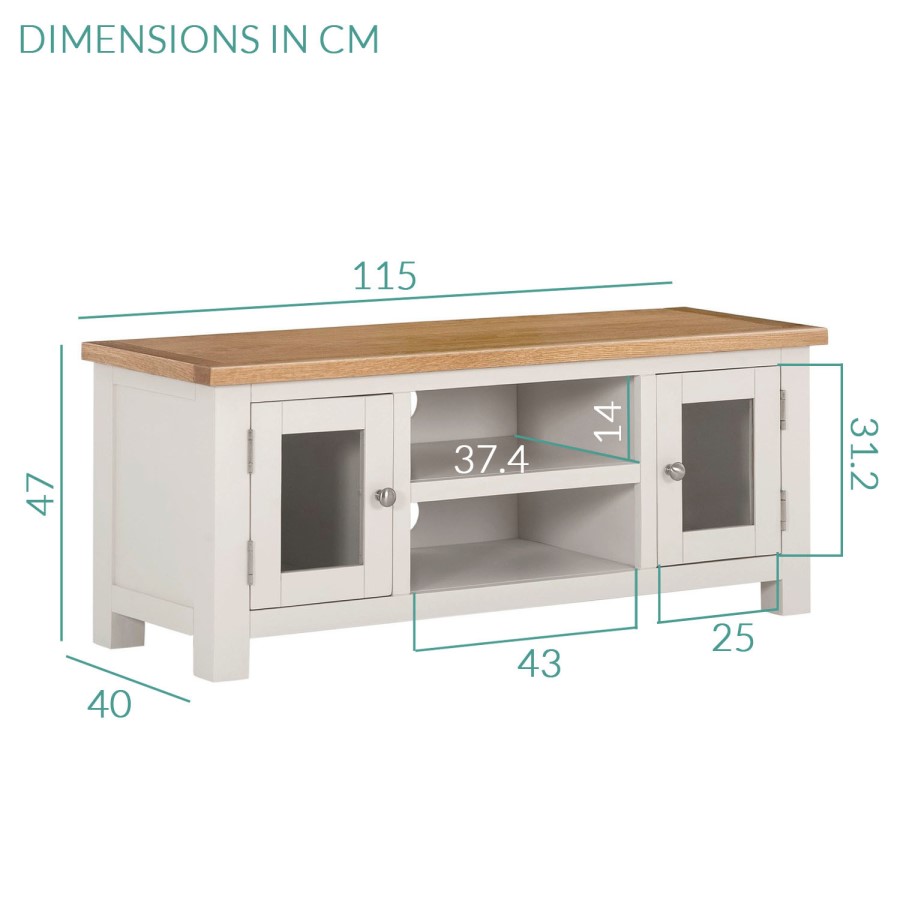 GRADE A1 - Willow Farmhouse Large TV Unit Stand with Storage Cupboards - Cream and Light Oak