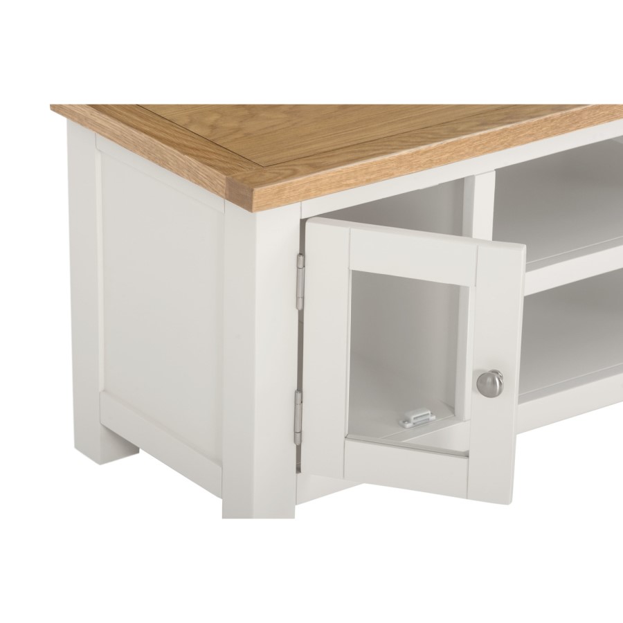 GRADE A1 - Willow Farmhouse Large TV Unit Stand with Storage Cupboards - Cream and Light Oak