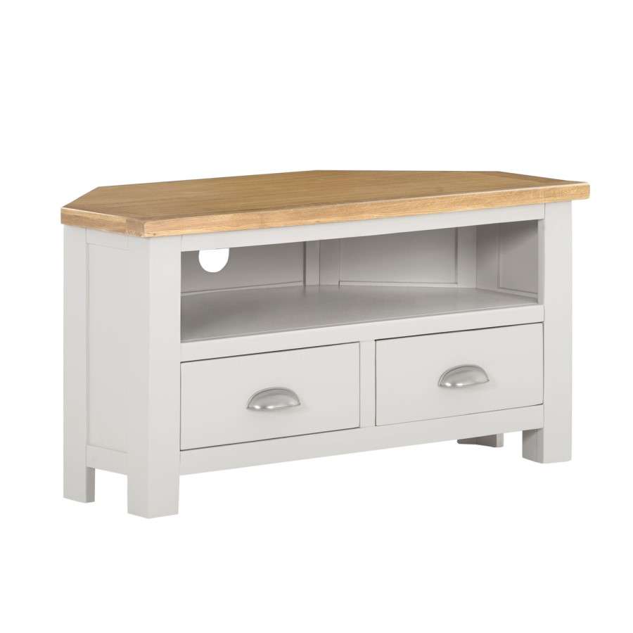 GRADE A1 - Willow Corner TV Unit in Cream and Light Oak