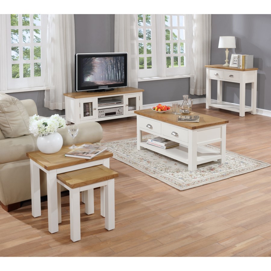 GRADE A1 - Willow Corner TV Unit in Cream and Light Oak