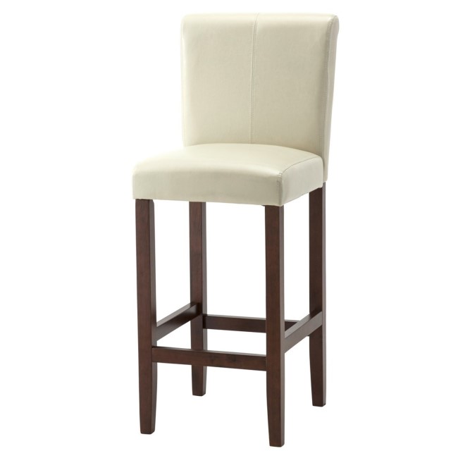 Wilton Barstool in Ivory Faux Leather with Dark Wood Legs