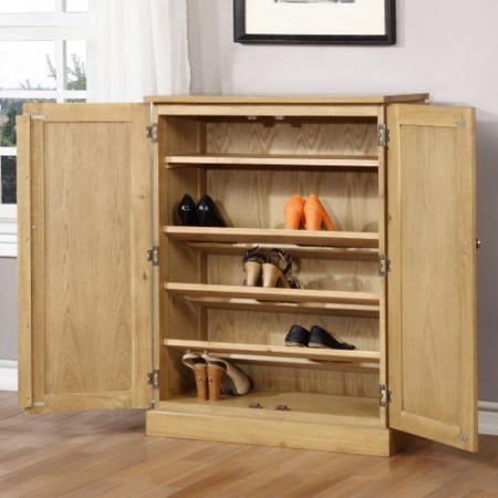 GRADE A1 Windsor Solid Oak Shoe Storage Cupboard 15 Pairs