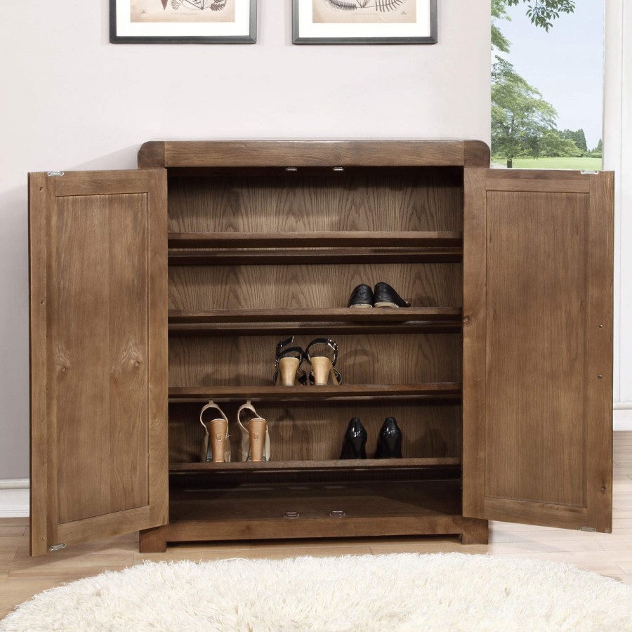 GRADE A1 - Windsor Solid Dark Oak Shoe Storage Cupboard - 20 Pairs