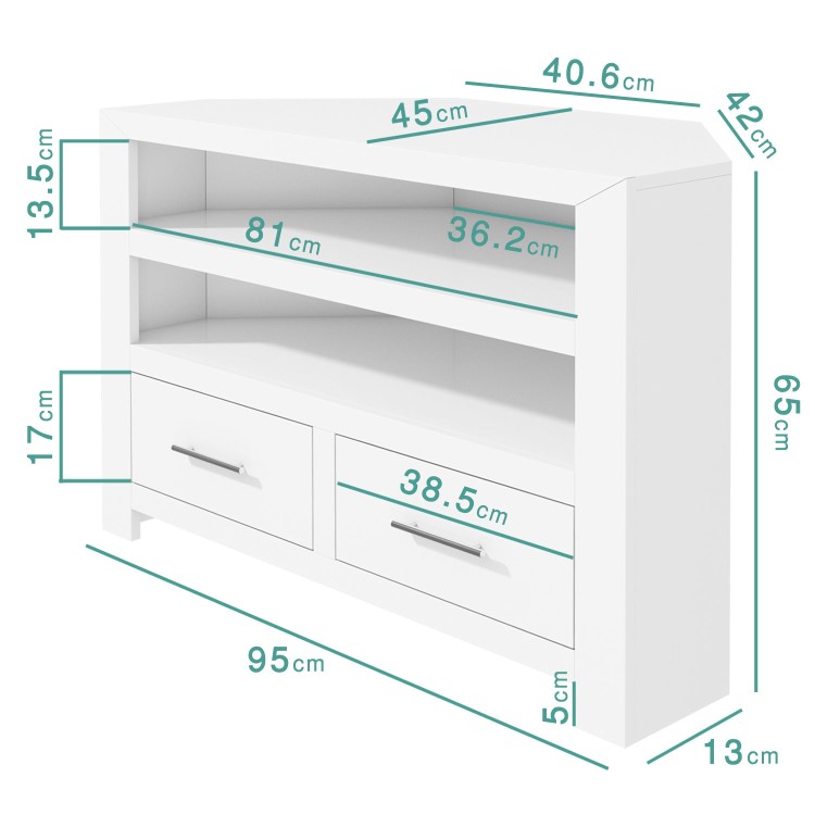 White Corner TV Unit in Solid Wood - TV up to 36" - Windsor