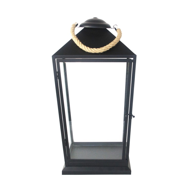 Large Black Outdoor Metal Lantern with Rope Handle - Fallen Fruits