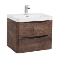 Walnut Wall Hung Bathroom Vanity Unit & Basin - 600mm Wide - Oakland