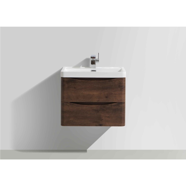 Walnut Wall Hung Bathroom Vanity Unit & Basin - 600mm Wide - Oakland