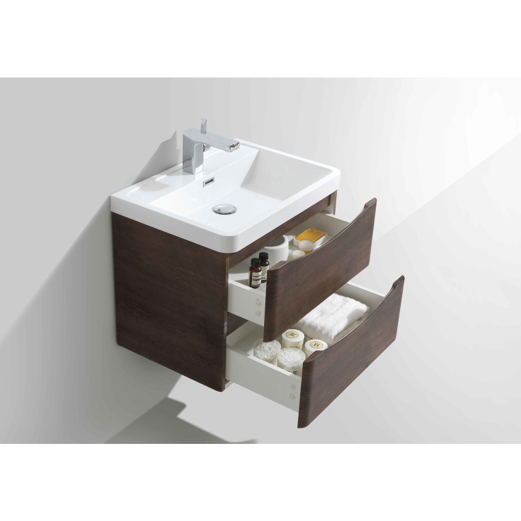 Walnut Wall Hung Bathroom Vanity Unit & Basin - 600mm Wide - Oakland