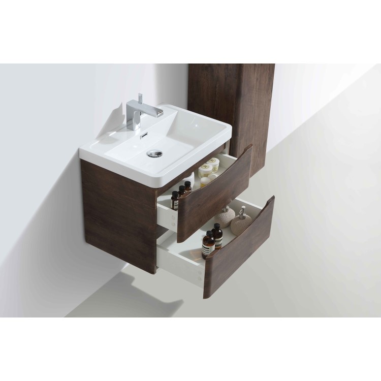 Walnut Wall Hung Bathroom Vanity Unit & Basin - 600mm Wide - Oakland