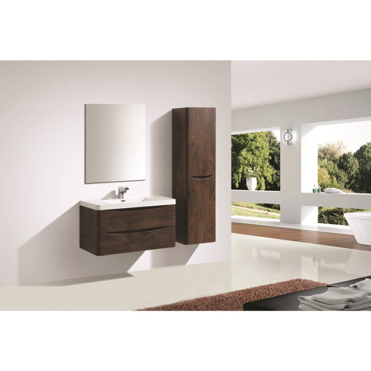 Walnut Wall Hung Bathroom Vanity Unit & Basin - 600mm Wide - Oakland