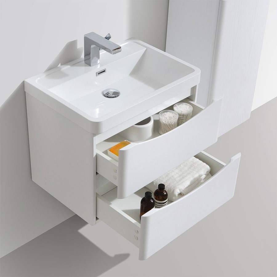 White Wall Hung Bathroom Vanity Unit & Basin - 600mm Wide - Oakland