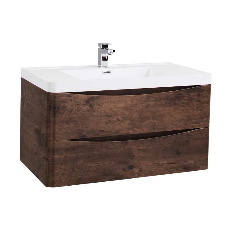 Walnut Wall Hung Bathroom Vanity Unit & Basin - 900mm Wide - Oakland