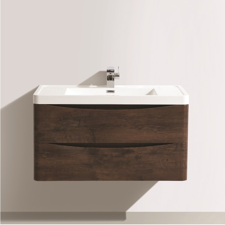 Walnut Wall Hung Bathroom Vanity Unit & Basin - 900mm Wide - Oakland