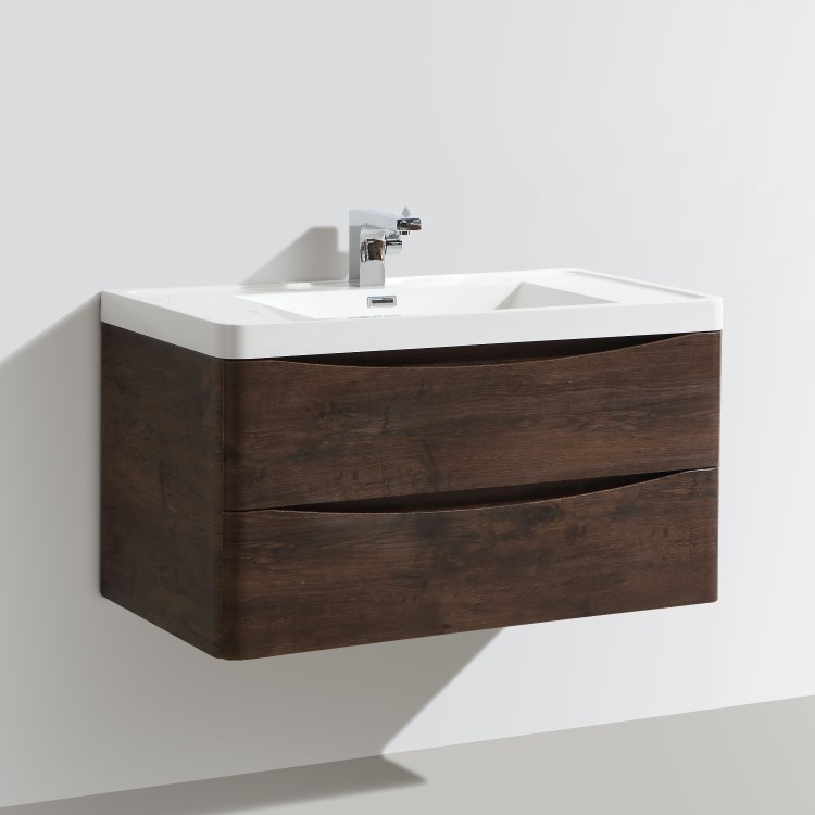 Walnut Wall Hung Bathroom Vanity Unit & Basin - 900mm Wide - Oakland