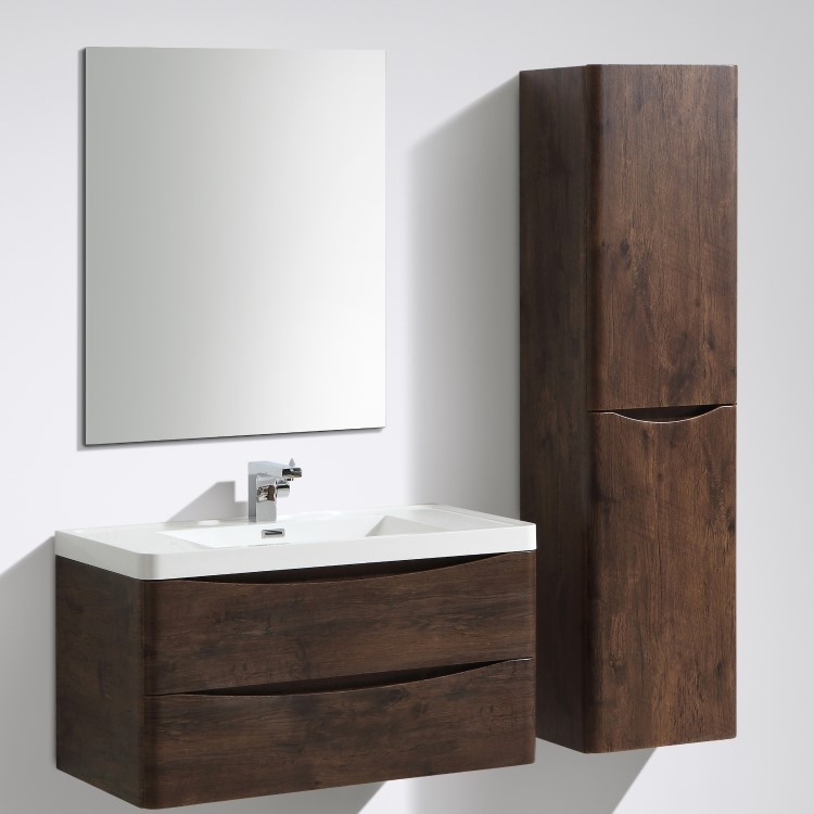 Walnut Wall Hung Bathroom Vanity Unit & Basin - 900mm Wide - Oakland