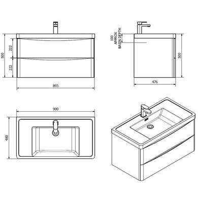 Walnut Wall Hung Bathroom Vanity Unit & Basin - 900mm Wide - Oakland