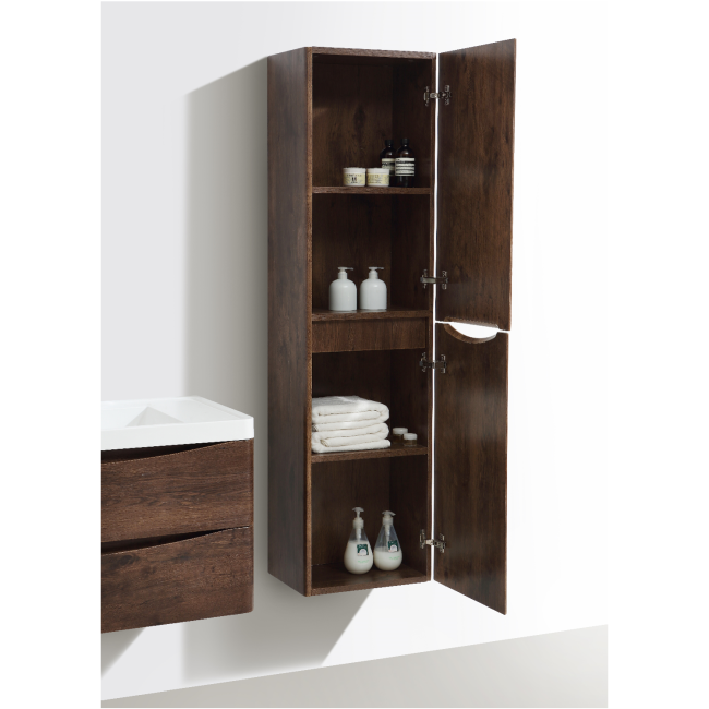 Walnut Wall Hung Tall Bathroom Storage Cabinet - 400mm Wide -Oakland