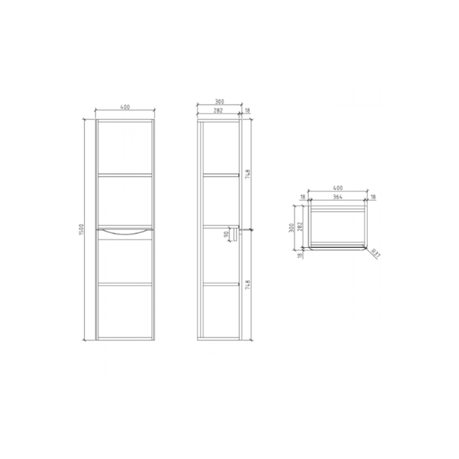 Walnut Wall Hung Tall Bathroom Storage Cabinet - 400mm Wide -Oakland