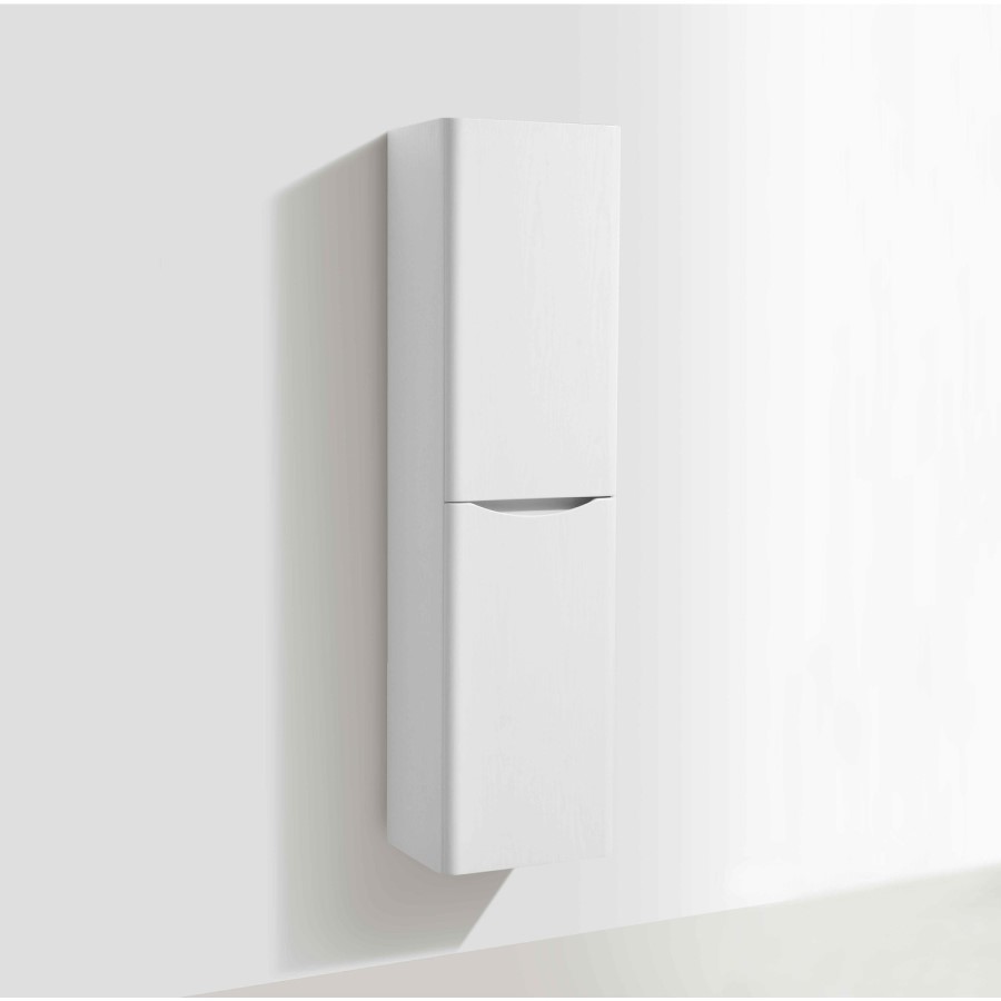 White Wall Hung Tall Bathroom Storage Cabinet - 400mm Wide - Oakland