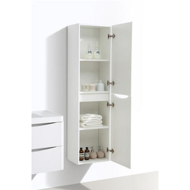 White Wall Hung Tall Bathroom Storage Cabinet - 400mm Wide - Oakland