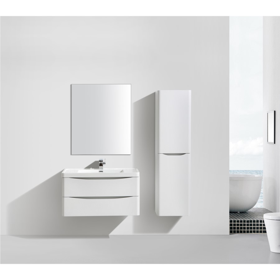 White Wall Hung Tall Bathroom Storage Cabinet - 400mm Wide - Oakland