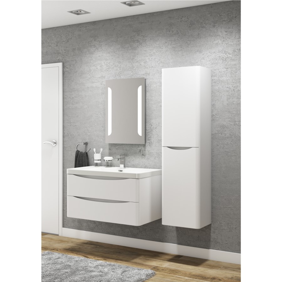 White Wall Hung Tall Bathroom Storage Cabinet - 400mm Wide - Oakland