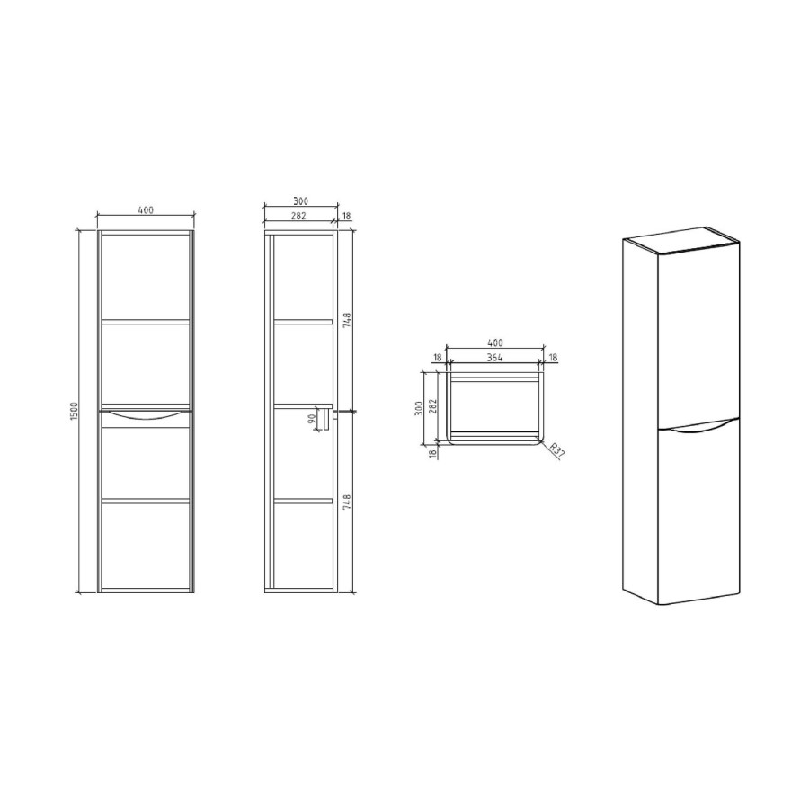 White Wall Hung Tall Bathroom Storage Cabinet - 400mm Wide - Oakland