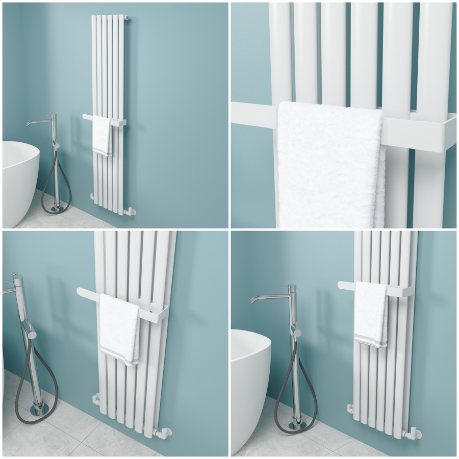 White Designer Wall-Mounted Towel Holder for Steel & Electric Radiators - 420mm