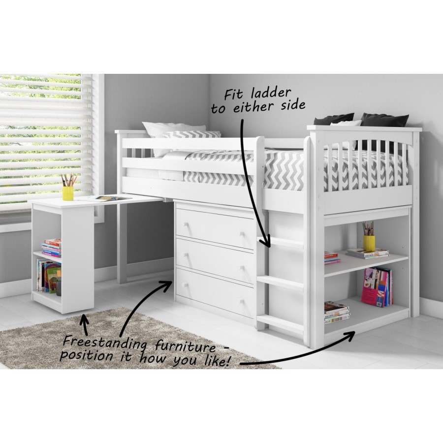 GRADE A2 - Windermere Mid Sleeper in White with Pull Out Desk