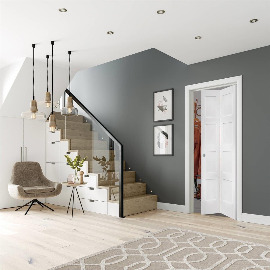 Shaker 4 Panel Bi-Fold Internal White Primed Door - White Primed, 1981 x 686 x 35 mm