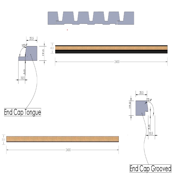 Waterproof Walnut Slatted Wall Panel End Cap Grooved