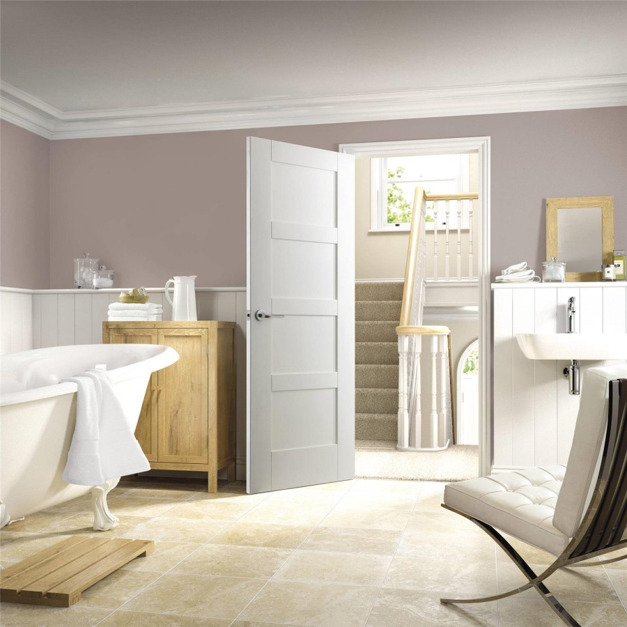 Internal White Primed 4-Panel Shaker FD30 Fire Door - 2040 x 626 x 44mm - XL Joinery