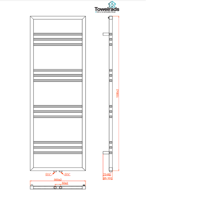 Towelrads Boxford Chrome Towel Radiator - 1500 x 500mm